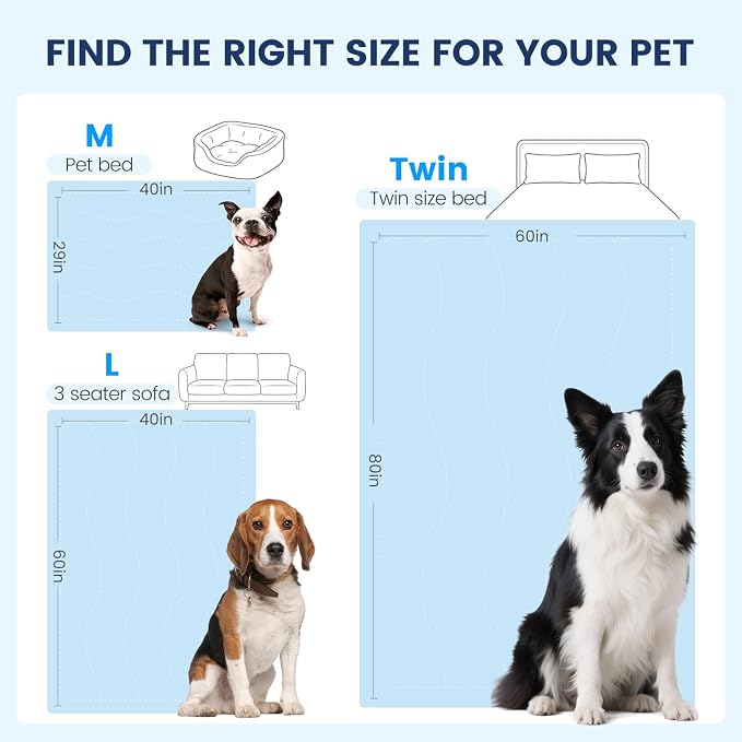 Mora Pets Premium Cooling Blanket for Dogs, Q-MAX>0.5 Washable Breathable Cooling Mat, Lightweight Soft Summer Pet Throw Blanket, Furniture Protector Bed Couch Cover for Medium Dog Cat, Blue, 40x60