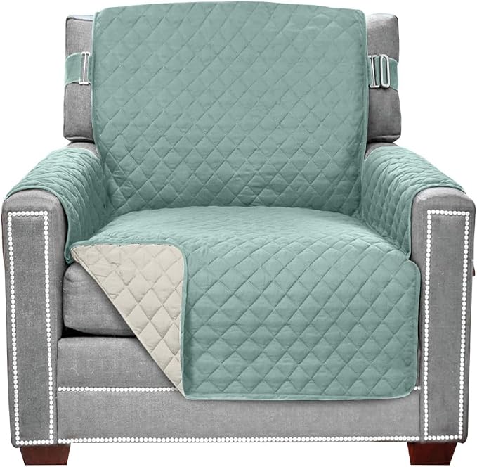 Sofa Shield® Couch Armchair Covers for Dogs, Reversible Furniture Protector with Strap, Stain and Tear Resistant Cushion Cover, 23 inch Seat, Machine Washable Slipcover Pets, Cats, Seafoam Cream