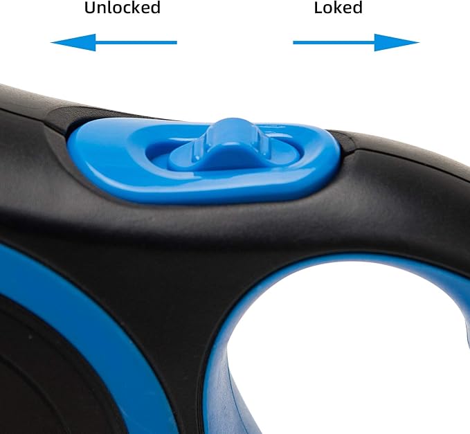 PINA Retractable Dog Leash, 16ft Dog Leash for Small Medium Dogs Up to 44lbs, 360° Tangle-Free Strong Reflective Nylon Tape, with Anti-Slip Handle, One-Handed Brake, Lock - Black Blue