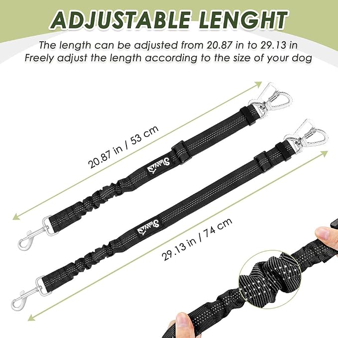SlowTon Dog Seat Belt Harness for Car, Dog Car Harness Adjustable Mesh Breathable & Dog Seatbelt Safety Tether with Elastic Bungee for Small Medium Large Pets(Black, Double Clip, XXS)