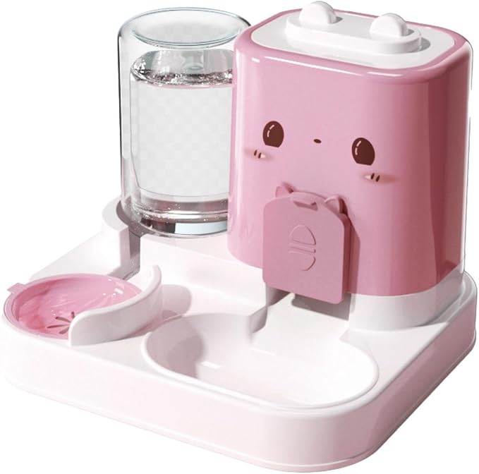 Baoblaze 2 in 1 Automatic Pet Feeder Removable Drinking Household Supplies Water Dispenser Pet Feeding Bowl for Small Dogs Kitten Puppy Bunny Animals, Pink