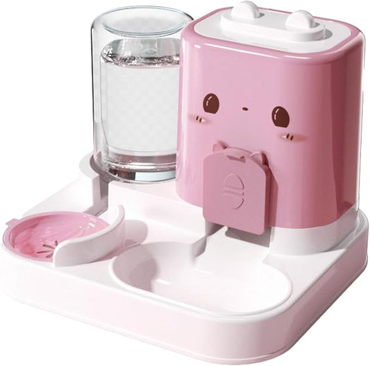 Baoblaze 2 in 1 Automatic Pet Feeder Removable Drinking Household Supplies Water Dispenser Pet Feeding Bowl for Small Dogs Kitten Puppy Bunny Animals, Pink