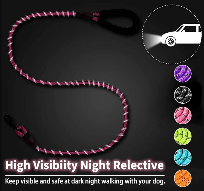 COOYOO 2 Pack Dog Leash 6 FT Heavy Duty - Comfortable Padded Handle - Reflective Dog Leash for Medium Large Dogs with Collapsible Pet Bowl Set 1-Black+Pink