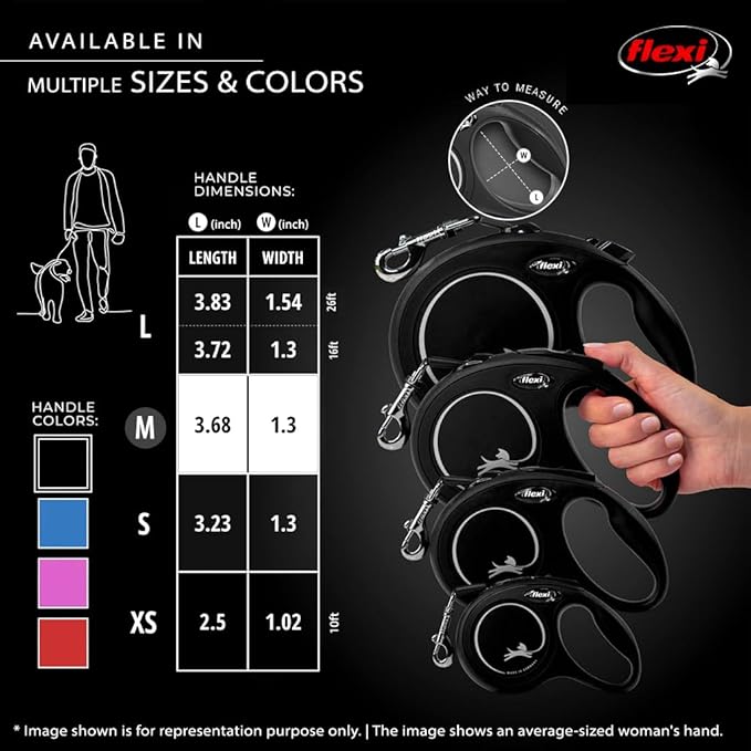 FLEXI Classic Cord Retractable Dog Leash for Medium Dogs up to 44 lbs. – 26 ft., Black | Tangle-Free Cord Design with One-Handed Brake, Pause, Lock | German Quality Product