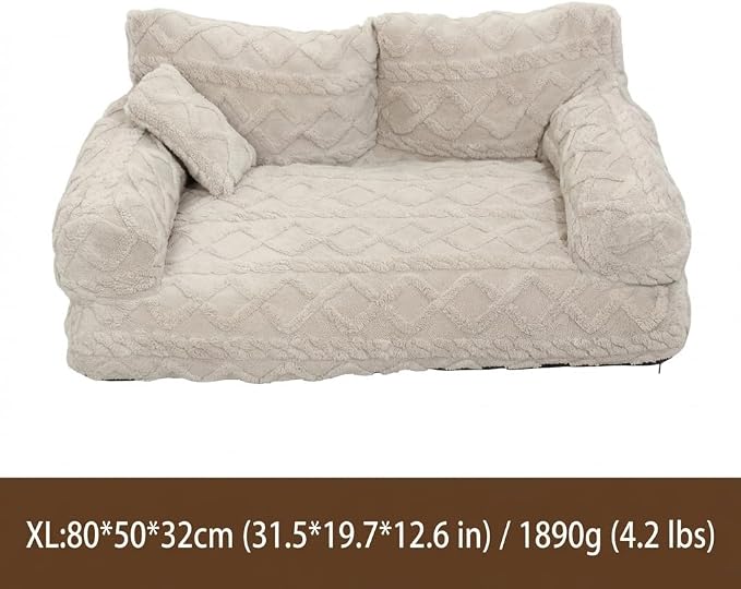 Plush Calming Pet Sofa Bed with Removable Cover, Fluffy Dog Cat Bed Pet Couch Beds Plush, Plushs Cat Couch Bed, Soft Warming Washable Puppy Bed (Dark Grey, X-Large)