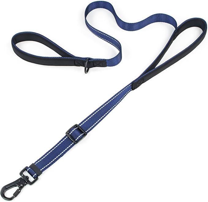 Reflective Double Handle Dog Leash for Large Dogs, Heavy Duty Adjustable Leash with Soft Padded Handles, Traffic Control Training Lead for Walking, Running (Royal Blue, 6ft)