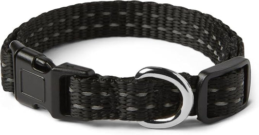 Amazon Basics Reflective Polyester Dog Collar, Adjustable Length 11.2"-16.9", 0.9" W, Quick-Release Buckle for Easy On/Off, Small, Black