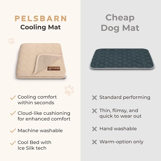 Pelsbarn Dog Cooling Mat- Ice Silk Summer Comfort, Self Cooling, Non-Slip Dog Pad, Durable & Washable, Mat for Extra Small Dogs 15 x 19, Support Shelter Dogs with Every Purchase (Beige)