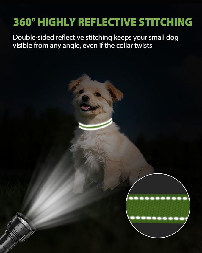 Joytale Small Dog Collar, Durable Double-Sided Reflective Nylon Collar for Night Safety, Adjustable Quick-Release for Active Breeds, Green, S (3/4" Width)