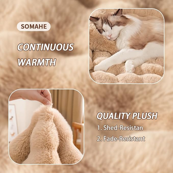 SOMAHE Cat & Dog Bed Mat, Soft Plush Faux Fur Kneading Pet Bed for 2 Cats or Small Dogs, Machine Washable Cat Sleeping Pad, Non-Slip Fluffy Pet Rug for Indoor Cats Kittens & Small Dogs,27x20 In Coffee