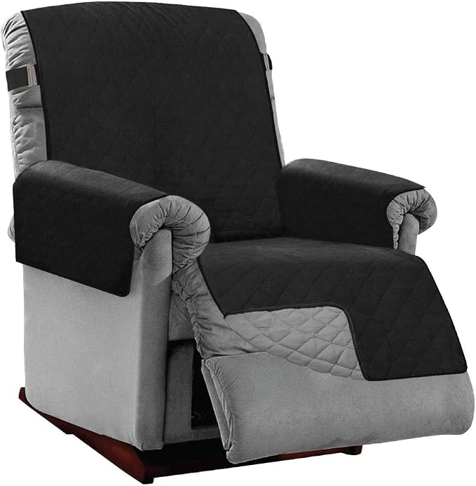 Sofa Shield® Couch Recliner Covers for Dogs, Reversible Furniture Protector with Strap, Stain and Tear Resistant Cushion Cover, 28 inch Seat, Machine Washable Slipcover Pets, Cats, Black Gray