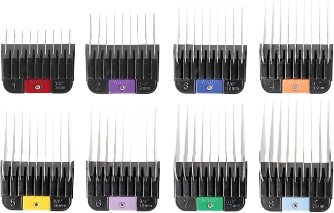 Wahl Pro Animal Stainless Steel Attachment Guide Comb Set for Detachable Blade Clippers - KMC+, KM10+, KM2+, KM Velocity, Supera, Inspire, Thick-Curly - Pet, Dog, Cat, & Horse Grooming - Multicolor 1