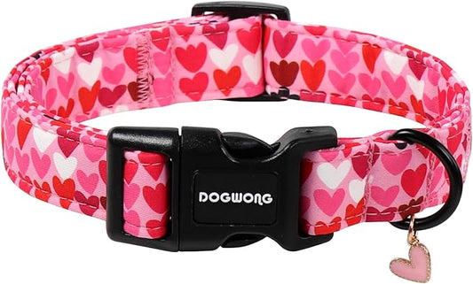 DOGWONG Valentine Dog Collar, Pink Heart Dog Collar, Girl Female Dog Collars with Strong Plastic Buckle for Large Dogs,XL