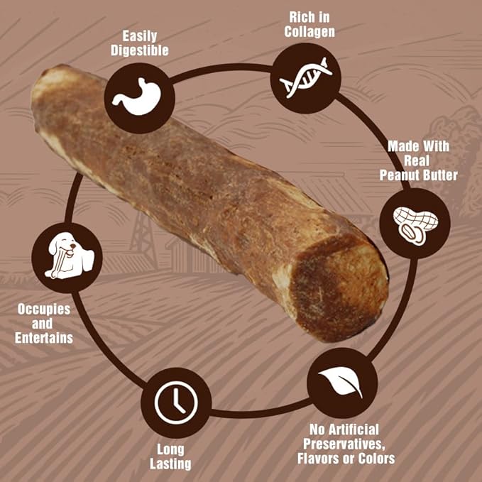 Rewardables Healthy Chewers Peanut Butter Collagen Rolls 2 Count for Large Dogs | High Protein, Long Lasting, Collagen Rich Chews