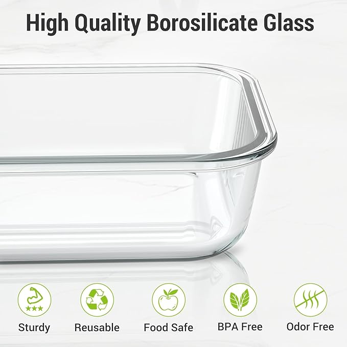 Dealusy 10 Sets (20-Piece) 4.5 Cup & 1.5 Cup Glass Food Storage Containers with lids, Airtight Leak-proof Glass Meal Prep Containers with Lids, Microwave Oven Freezer Dishwasher Safe, Blue
