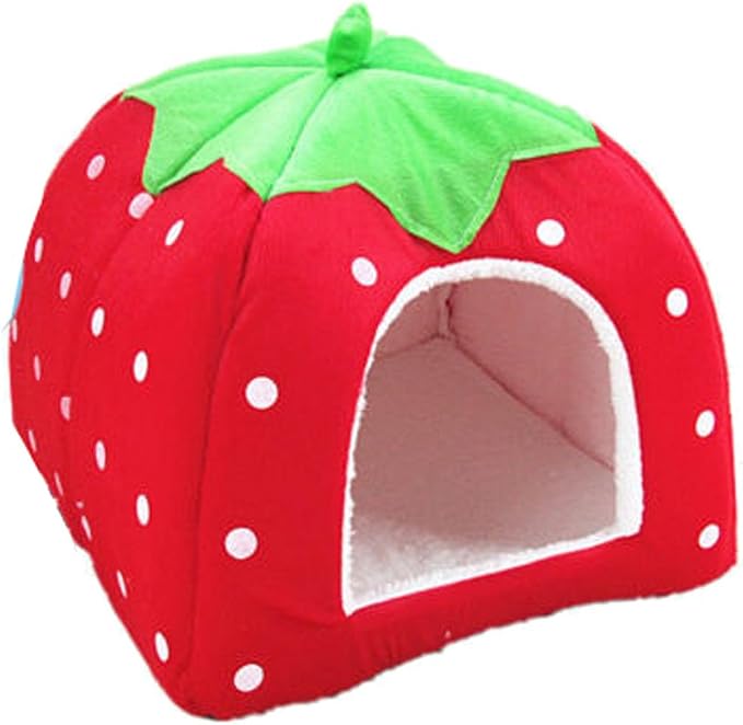 Strawberry Plush Pets House Washable Pets Cave Sofa Half-Closed Fluffy Dogs Room Soft Puppy House for Winter Indoor
