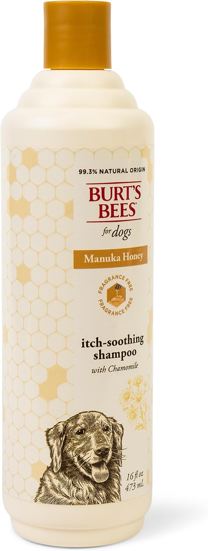 BURT'S BEES FOR PETS Itch Relief Shampoo for Dogs, Manuka Honey & Chamomile, Soothes Itchy Skin, pH Balanced for Dogs & Puppies, Will Not Wash Off Flea Treatments, Fragrance-Free, 16 Fl Oz