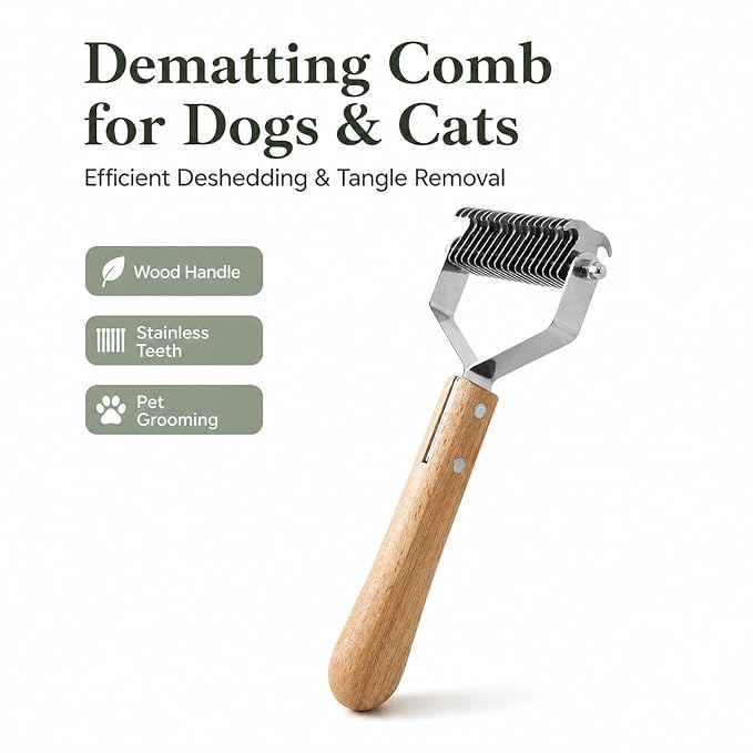 Pet Grooming Combo - Extra Large 2-Sided Wooden Pet Comb, Pet Pro Grooming tool Detangling and Dematting Long, Matted Fur on Cats and Dogs