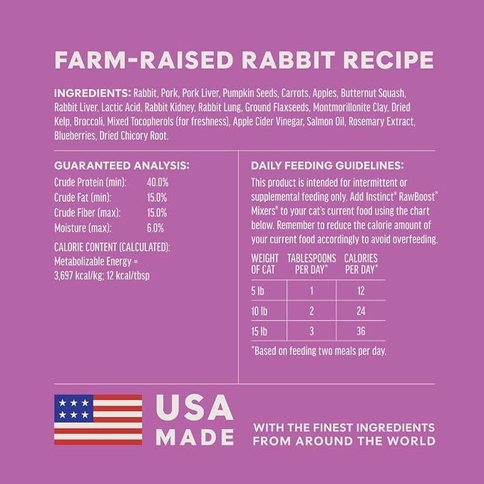 Instinct Raw Boost Mixers Freeze Dried Cat Food Topper, Grain Free - Farm-Raised Rabbit, 6 oz. Bag