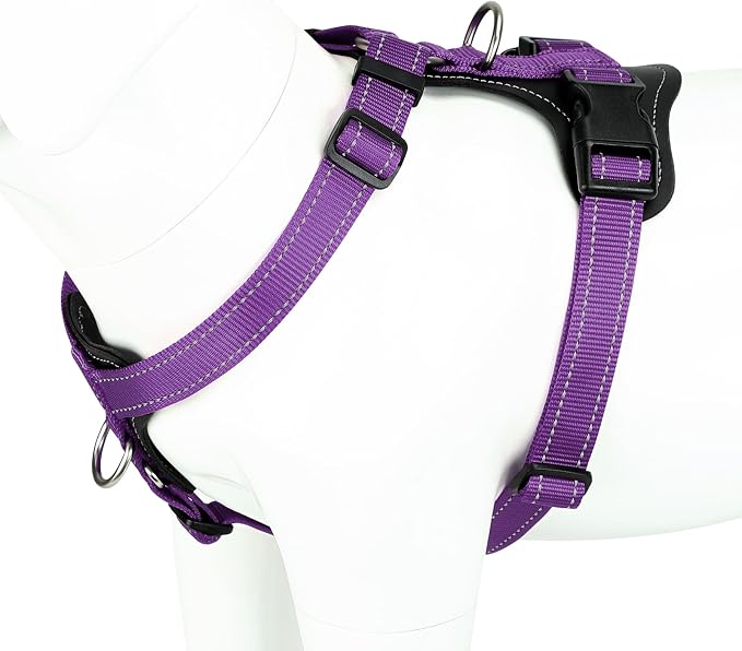 Plutus Pet Adjustable No Pull Dog Harness with Leather Accents, Heavy Duty Reflective Nylon Vest for Training, Hiking, Easy Walk Harness for Small, Medium, Large Dogs (Purple, S)