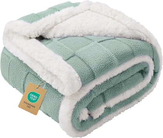 Luciphia Waterproof Dog Blanket, Leakproof Small Pet Blanket for Couch Sofa Bed Furniture Cover Protector, Washable Soft Sherpa Fleece with 3D Jacquard, Cozy Calming Reversible, Sage Green, 40"x28"