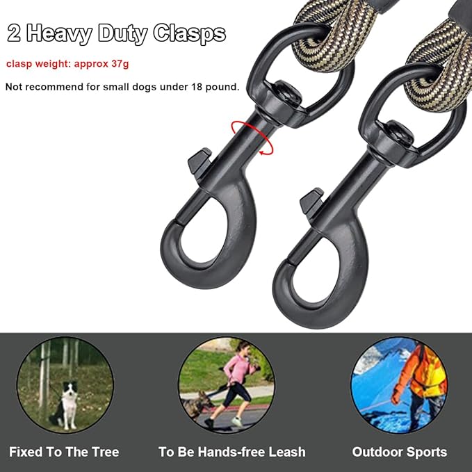 BTINESFUL Dog Tie Out, Check Cord Long Tether Rope Leash, 8ft 12ft 20ft 30ft 50ft 75ft Dog Lead for Yard- Large Medium Dogs Outdoor Playing, Camping, Training or Backyard (8 Foot, Beige Black)