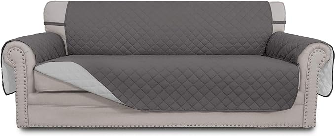 Easy-Going 4 Seater Sofa Slipcover Reversible Sofa Cover Water Resistant Couch Cover with Foam Sticks Elastic Straps Furniture Protector for Pets Children Dog Cat (XX-Large, Gray/LightGray)