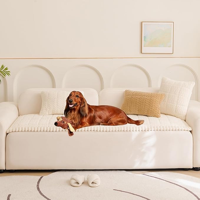 Mitid Sofa Cover Fuzzy Couch Cover for Pet, Couch Covers for Dogs Washable Non-Slip Sofa Slipcover Cushion Protector Pets Friendly Mat White