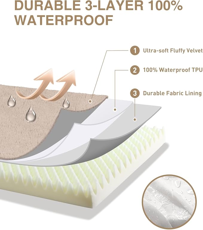 KSIIA Orthopedic Dog Bed Crate Waterproof Pet Mats for Medium Dogs Deluxe Plush Washable Pet Bed with Egg Crate Foam & Removable Cover, 29 x 18 Inch, Khaki