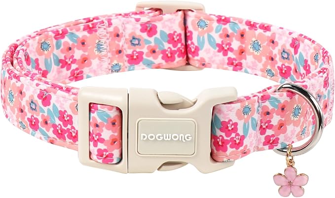 DOGWONG Spring Dog Collar, Floral Cute Girl Dog Collars, Flower Dogs Collar, Adjustable Female Dog Collars for Small Medium Dogs, Neck 11-16 inches