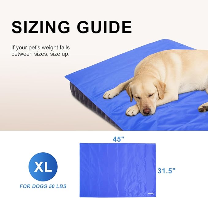 Dog Cooling Mat, 45x31.5 inches Pressure-Activated Gel Pad for Large Medium Dogs Non-Toxic Cool Mat for Bed, Crate, Summer Travel, No Water or Freezing Needed Blue