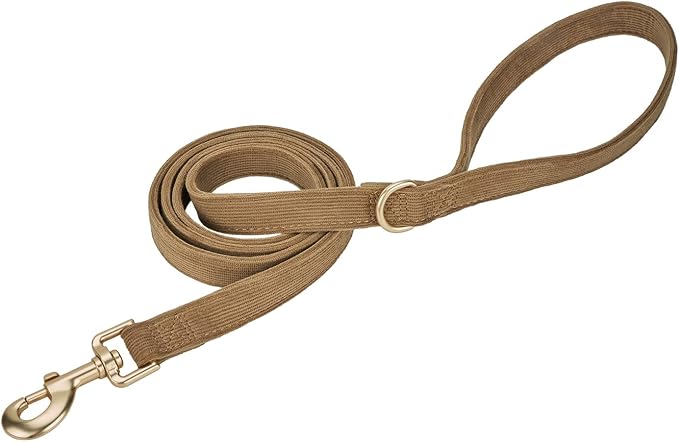 Soft Cotton Dog Leash, 5 Ft Heavy Duty Corduroy Dog Leashes with Gold Metal Hook for Small Medium Large Dogs,Medium,Brwon