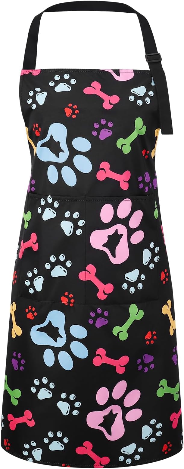 Dog Grooming Waterproof Apron with 2 Pockets, Cute Animals Puppy Dog Pets Apron
