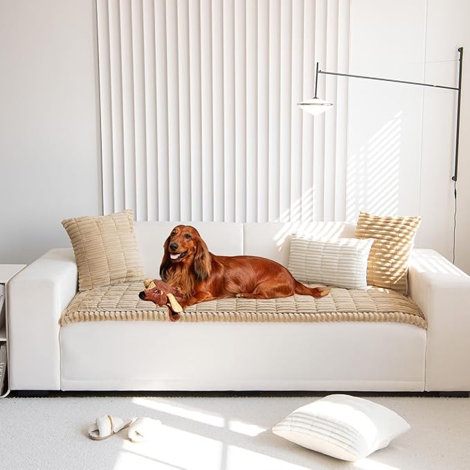 Mitid Sofa Cover Fuzzy Couch Cover for Pet, Couch Covers for Dogs Washable Non-Slip Sofa Slipcover Cushion Protector Pets Friendly Mat Brown