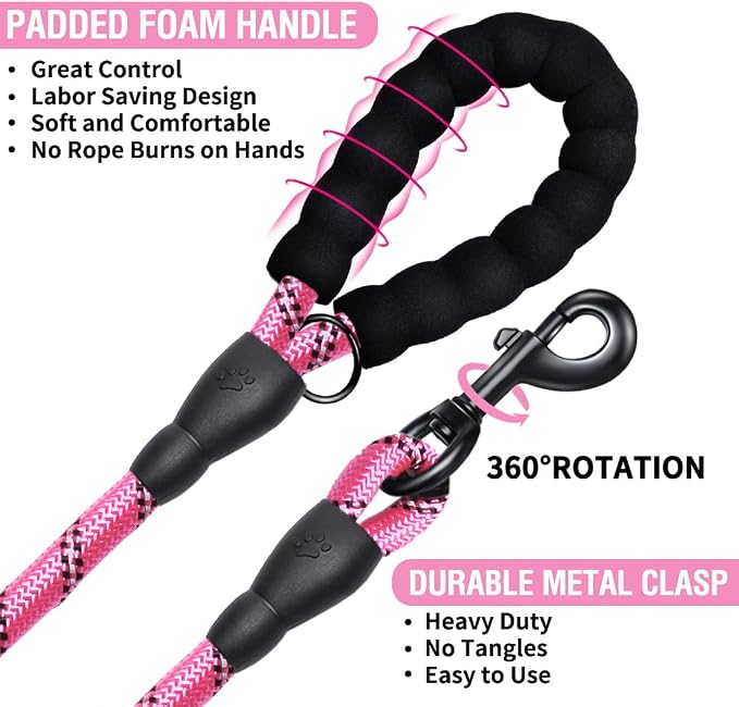 COOYOO Dog Leash 6 FT Heavy Duty - Comfortable Padded Handle - 1/2 inch Reflective Dog Leash for Medium Large Dogs with Poo Bag Dispenser