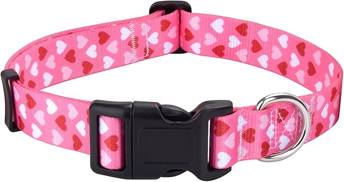 Mihqy Dog Collar - Adjustable Heart Dog Collar - Love Theme - Perfect for Small Medium Large Dogs(Pink Heart,L)