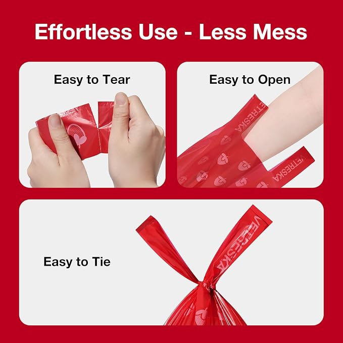 VETRESKA Dog Poop Bags with Handles 450 Count, Strawberry Scented Waste Bags, Leak-Proof Thick Dog Bags for Poop, Easy-Tie Large Poop Bags, 30 Refill Rolls with 1 Dispenser for Dog Walking Cat Litter
