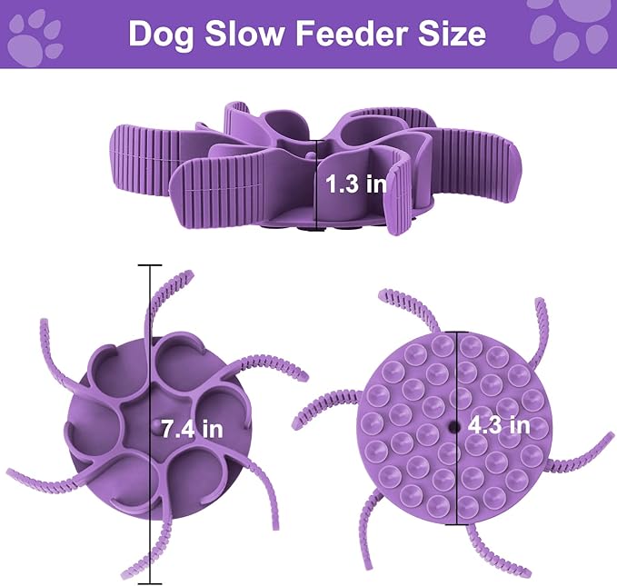 Anipaw Dog Slow Feeder Bowls Silicone Spiral Pet Food Feeder Insert to Slow Down Eating for Large Medium Small Breed Dogs Perfect with Stainless Steel Glass Ceramic Pet Bowls (Purple)