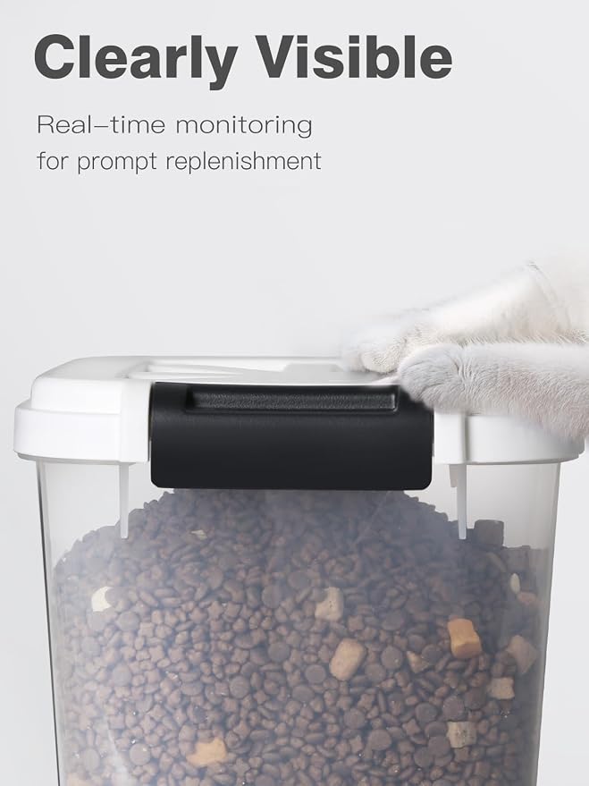 LivLab Mker Pet Food Storage Container, 5 lbs Dog Cat Treat Storage Bin with Lid, Dry Food Storage for Dog Treats, Cat Food, Cereal, Rice, Birds (4 lbs) - White