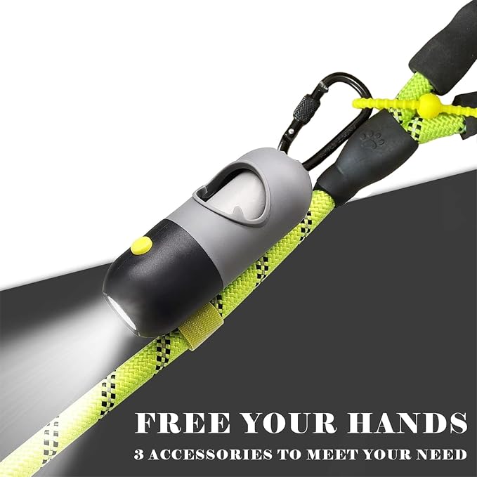 Dog Poop Bag Holder with LED Flashlight for Night Walks,Silicone Tether &Dachshund Pattern Clip for Used Bags, Hands-Free Metal Leash Carabiner, 15 Scented Waste Bags (Gray)