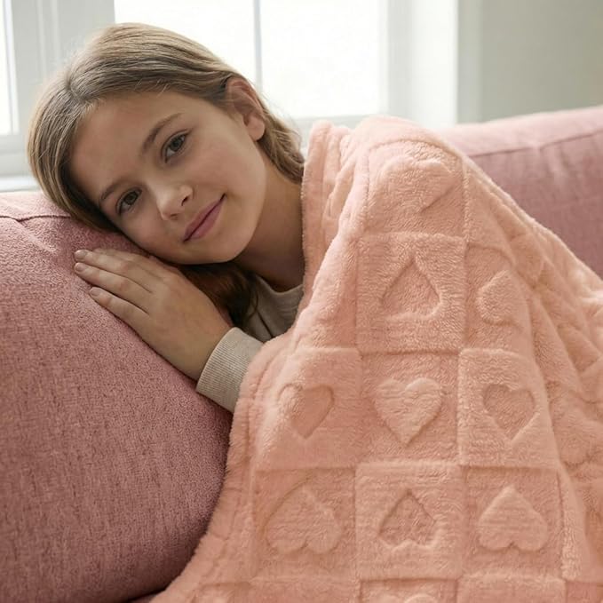 Americanflat 50x60 Jacquard Fleece Throw Blanket - Soft and Breathable Throw Blanket for Couch, Bed, Chair - Fleece Blankets Perfect for Home, Bedroom, or Outdoor Use - Heart Design in Pink