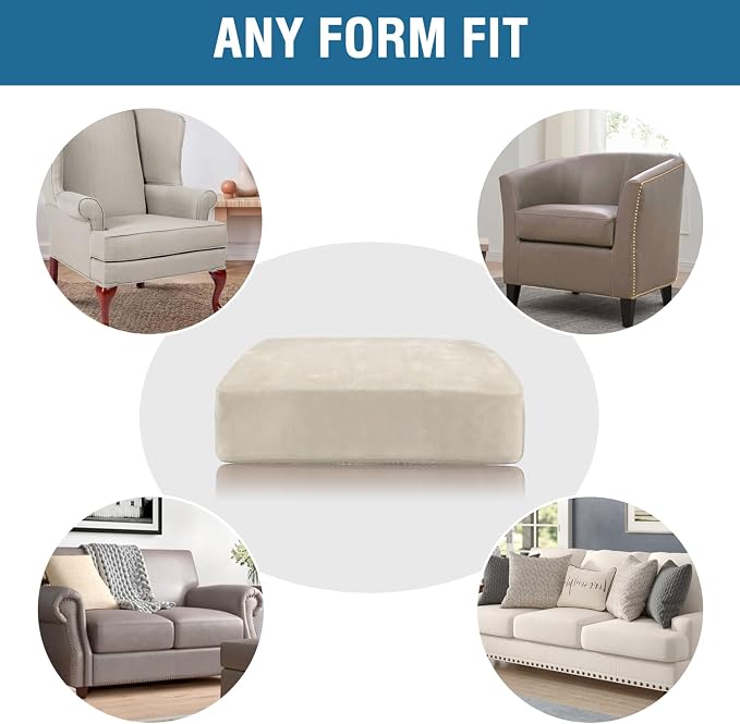 H.VERSAILTEX Velvet Stretch Couch Cushion Cover Plush Cushion Slipcover for Chair Loveseat Sofa Cushion Furniture Protector Seat Cushion Sofa Cover (2 Piece Large Sofa Cushion Covers, Ivory)
