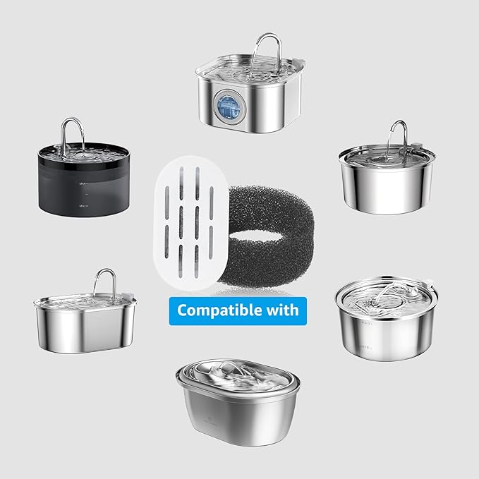 Cat Water Fountain Filter, 32 Pack Cat Fountain Filters, Cat Fountain Replacement Filter for 67oz/2L&108oz/3.2L Stainless Steel Pet Water Fountain (16 Filters & 16 Sponges)