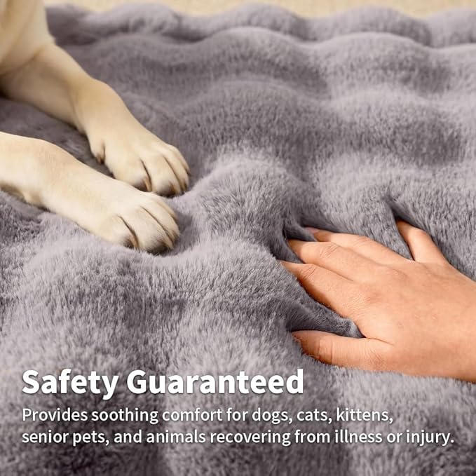 SOMAHE Large Dog Bed Mat, Extra Large Plush Faux Fur Washable Pet Bed for Large Dogs, Non-Slip Fluffy Dog Mat – Machine Washable XL Dog Sleeping Pad for Large Breeds, 35 x 27 Inch Grey