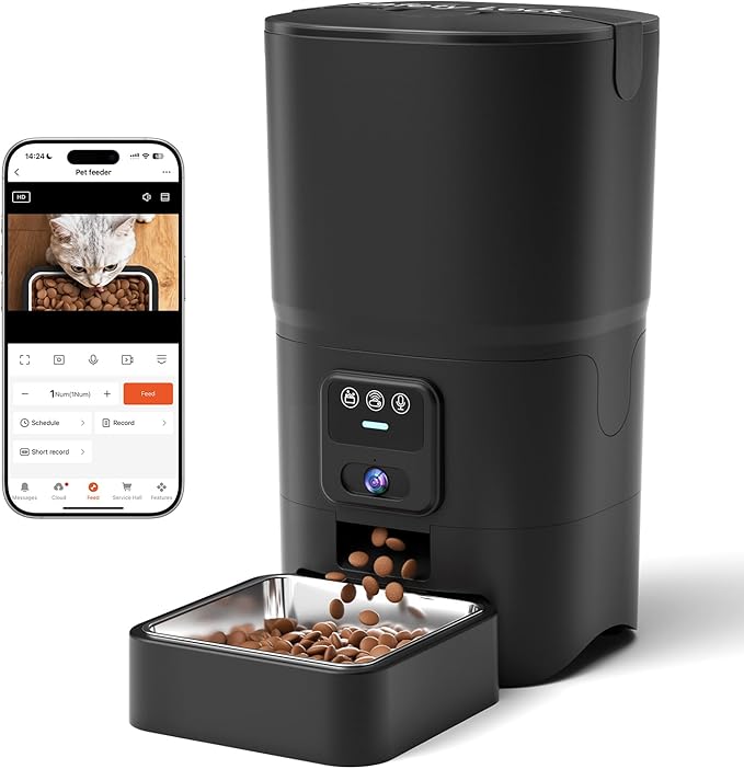 PAPIFEED Automatic Cat Feeder with Camera, 1080P HD & Night Vision, 6L Cat Food Dispenser with App, 5G WiFi Timed Cat Feeder for Dry Food, 2-Way Audio, Smart Pet Feeder for Dog, 1-10 Meals/Day