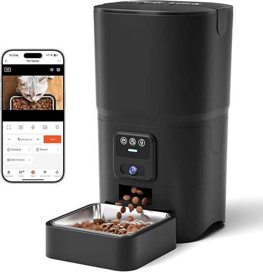 PAPIFEED Automatic Cat Feeder with Camera, 1080P HD & Night Vision, 6L Cat Food Dispenser with App, 5G WiFi Timed Cat Feeder for Dry Food, 2-Way Audio, Smart Pet Feeder for Dog, 1-10 Meals/Day