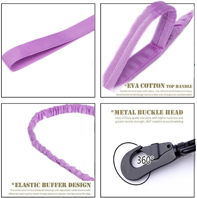 Tactical Dog Collar and Leash Set Adjustable Military Nylon Dog Collar with Control Handle and Heavy Duty Metal Buckle for Large Dogs（Purple XXL