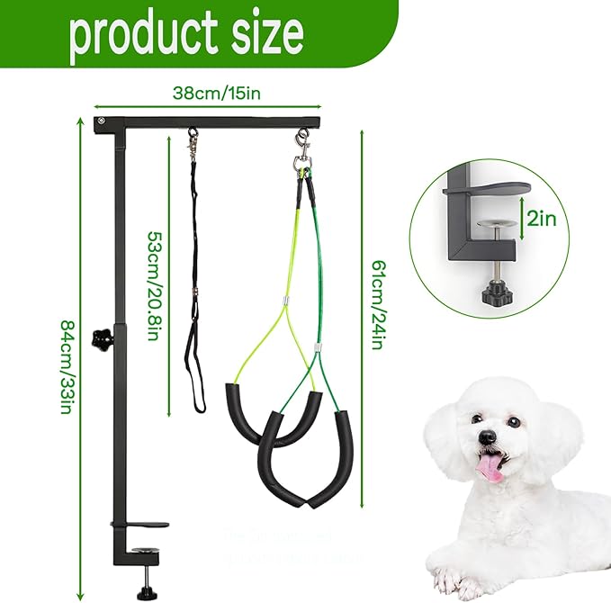 Dog Grooming Arm with Clamp, Hammock Assistant, Dog Grooming Table Arm with Dog Grooming Harnesses for Small Pets, Dog Grooming Stand for Hair Cutting Blowing Washing Bathing Nail Trimming Clipping
