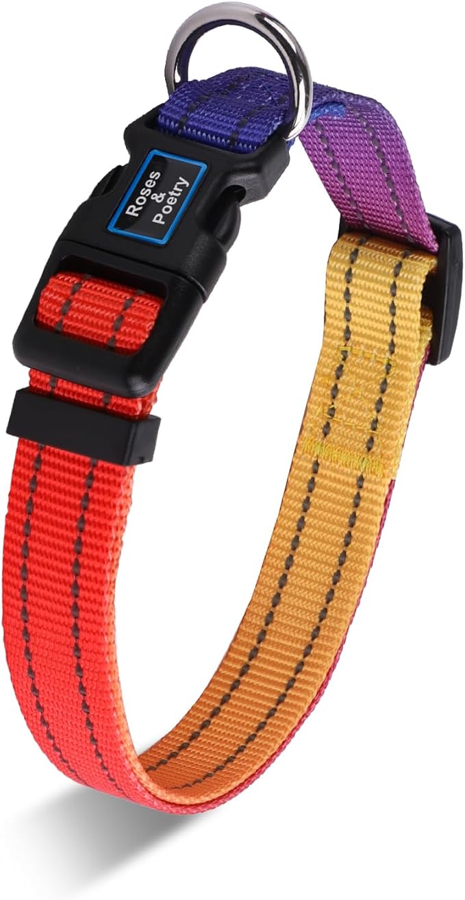 Roses&Poetry Large Dog Collar, Adjustable Reflective Durable Pet Collars for Small Medium Large Dogs(PurpleOrange-L)