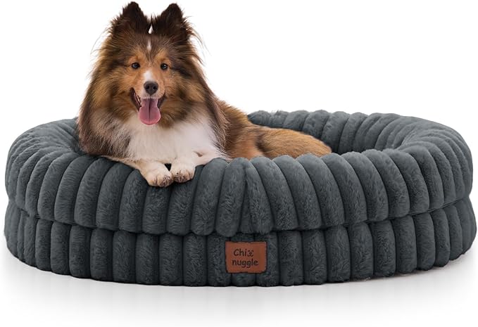 ChiXnuggle Orthopedic Dog Bed for Medium Dogs, Waterproof Faux Rabbit Fur Dog Couch with Egg Crate Foam Support and Washable Removable Cover, Bolster Pet Sofa with Non-Slip Bottom, 30x24x7, Dark Grey